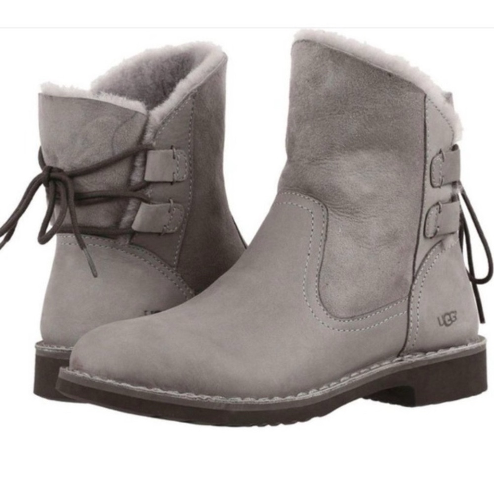 UGG Naiyah boots/slipper Charcoal Suede Shearling Ankle Boots Like new size 9.5
